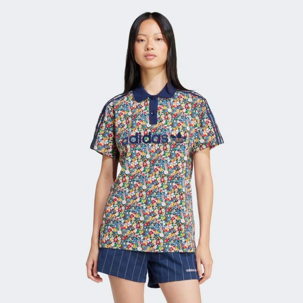 Adidas vintage retro funky floral animal print Hawaiian polo shirt small